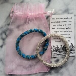 Handcrafted Blue and Silver Beaded Bracelets